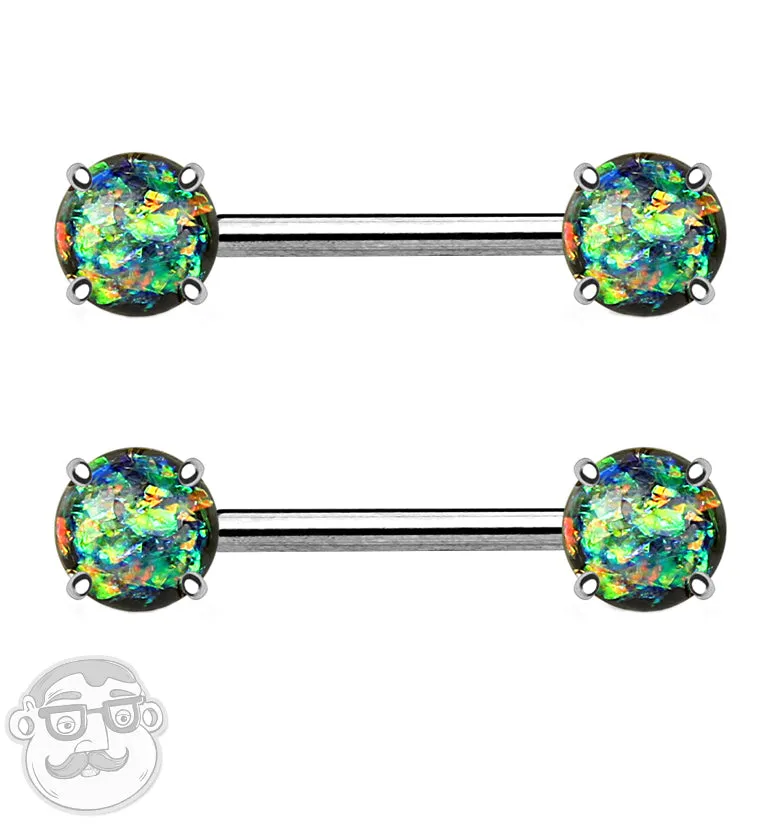 14G Double Dark Green Opalite Nipple Ring Barbells