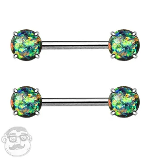 14G Double Dark Green Opalite Nipple Ring Barbells