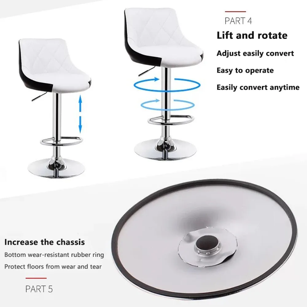 2 Pcs Bar Stools Kitchen Bar Stool Leather Barstools Swivel Gas Lift Counter Chairs BS8403 Black