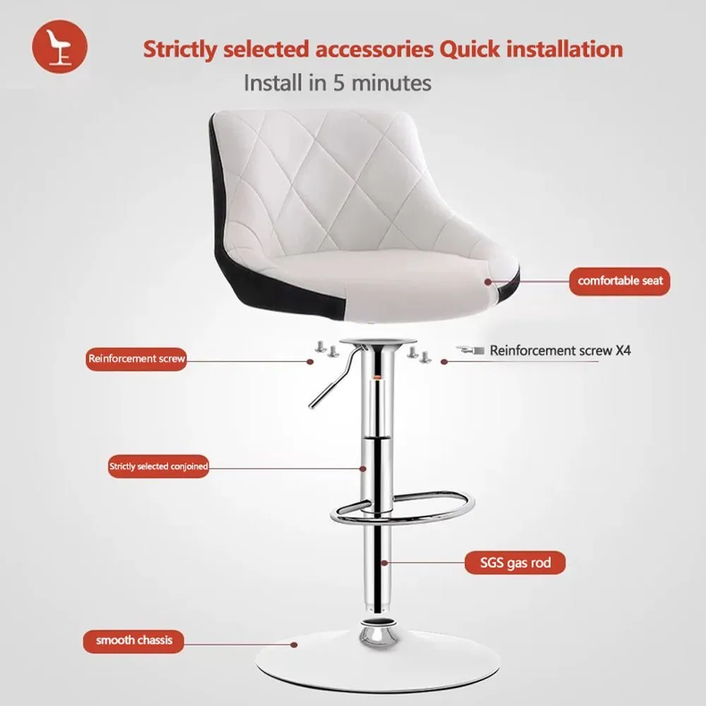 2 Pcs Bar Stools Kitchen Bar Stool Leather Barstools Swivel Gas Lift Counter Chairs BS8403 White