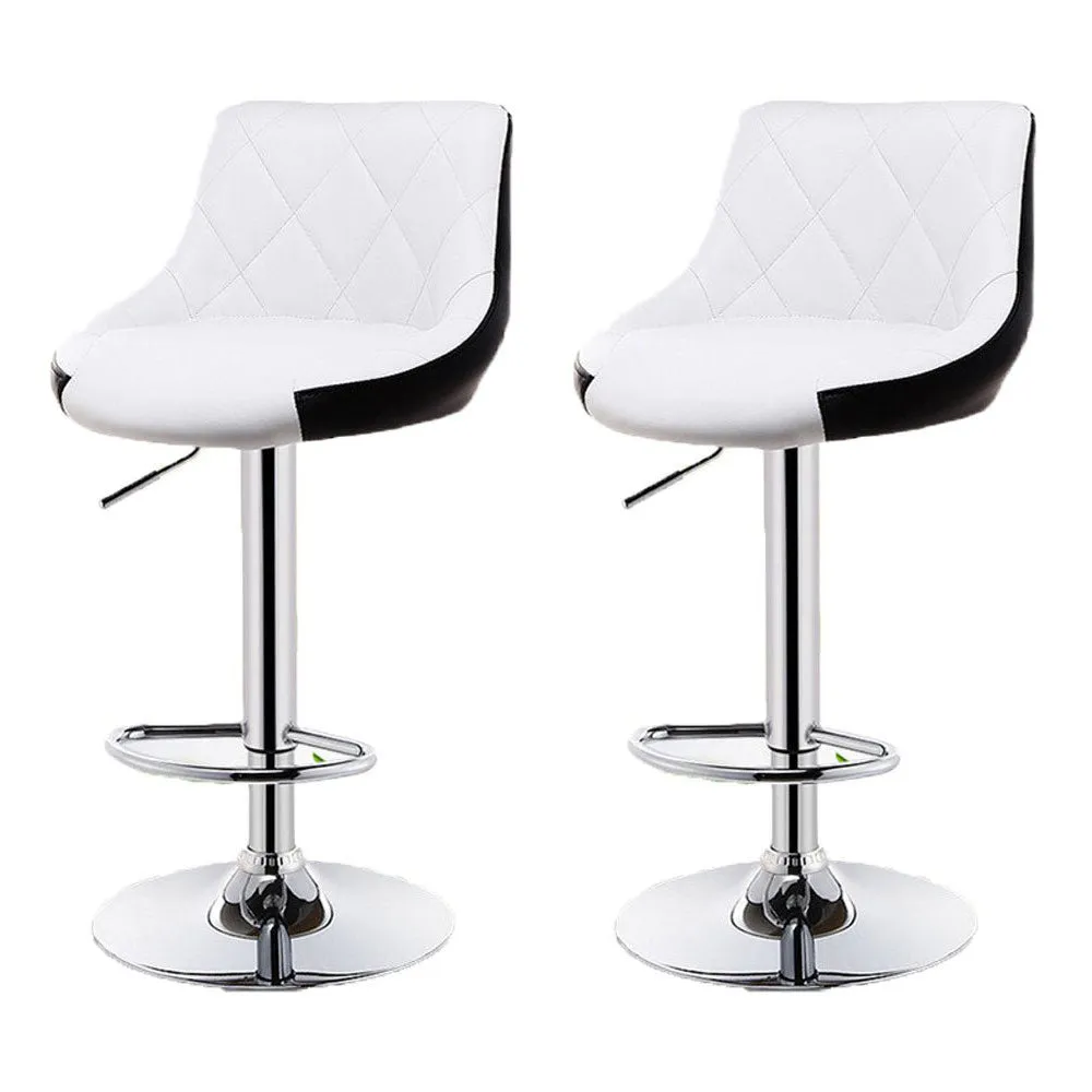 2 Pcs Bar Stools Kitchen Bar Stool Leather Barstools Swivel Gas Lift Counter Chairs BS8403 White