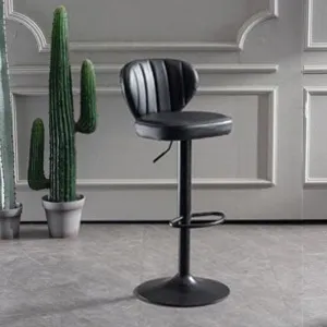 2 Pcs Bar Stools Kitchen Bar Stool Leather Barstools Swivel Gas Lift Counter Chairs BS8405 Black