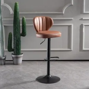 2 Pcs Bar Stools Kitchen Bar Stool Leather Barstools Swivel Gas Lift Counter Chairs BS8405 Brown