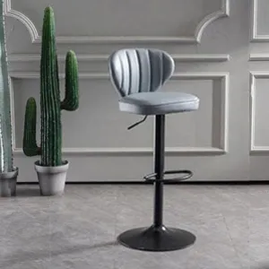 2 Pcs Bar Stools Kitchen Bar Stool Leather Barstools Swivel Gas Lift Counter Chairs BS8405 Grey