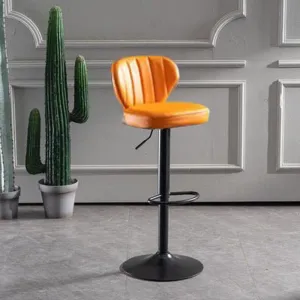 2 Pcs Bar Stools Kitchen Bar Stool Leather Barstools Swivel Gas Lift Counter Chairs BS8405 Orange