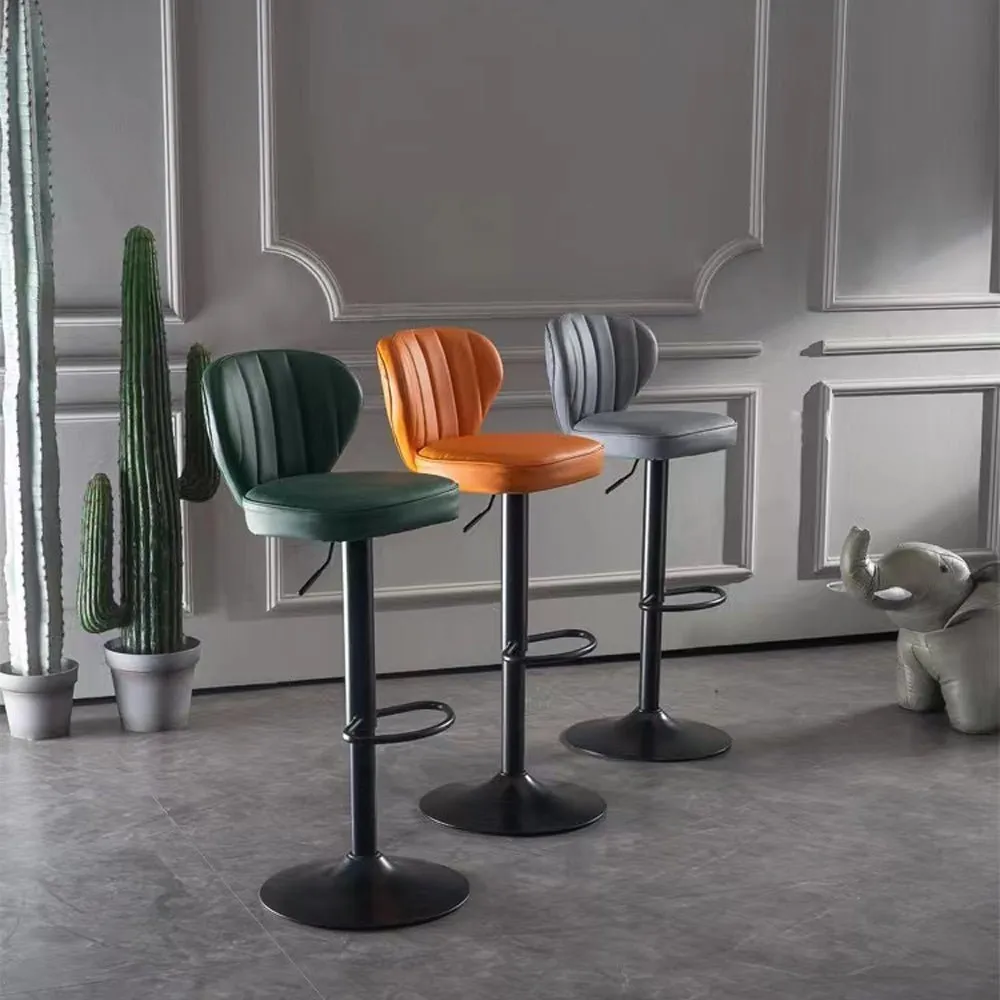 2 Pcs Bar Stools Kitchen Bar Stool Leather Barstools Swivel Gas Lift Counter Chairs BS8405 Orange