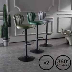 2 Pcs Bar Stools Kitchen Bar Stool Leather Barstools Swivel Gas Lift Counter Chairs BS8405