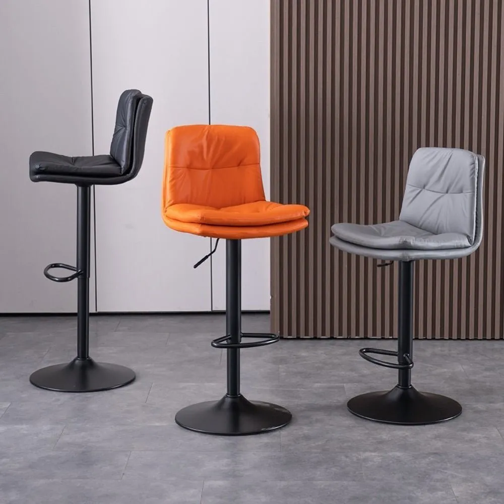 2 Pcs Bar Stools Kitchen Bar Stool Leather Barstools Swivel Gas Lift Counter Chairs BS8406 Orange
