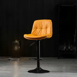 2 Pcs Bar Stools Kitchen Bar Stool Leather Barstools Swivel Gas Lift Counter Chairs BS8406 Orange