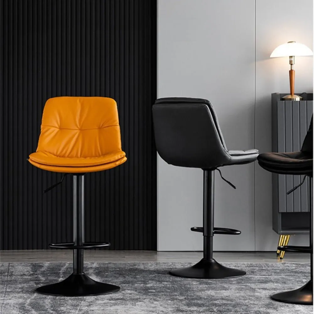 2 Pcs Bar Stools Kitchen Bar Stool Leather Barstools Swivel Gas Lift Counter Chairs BS8406 Orange