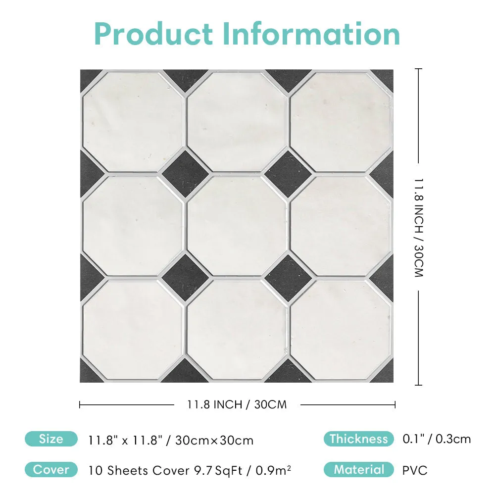 3D White and Black Geometric Peel and Stick Wall Tile