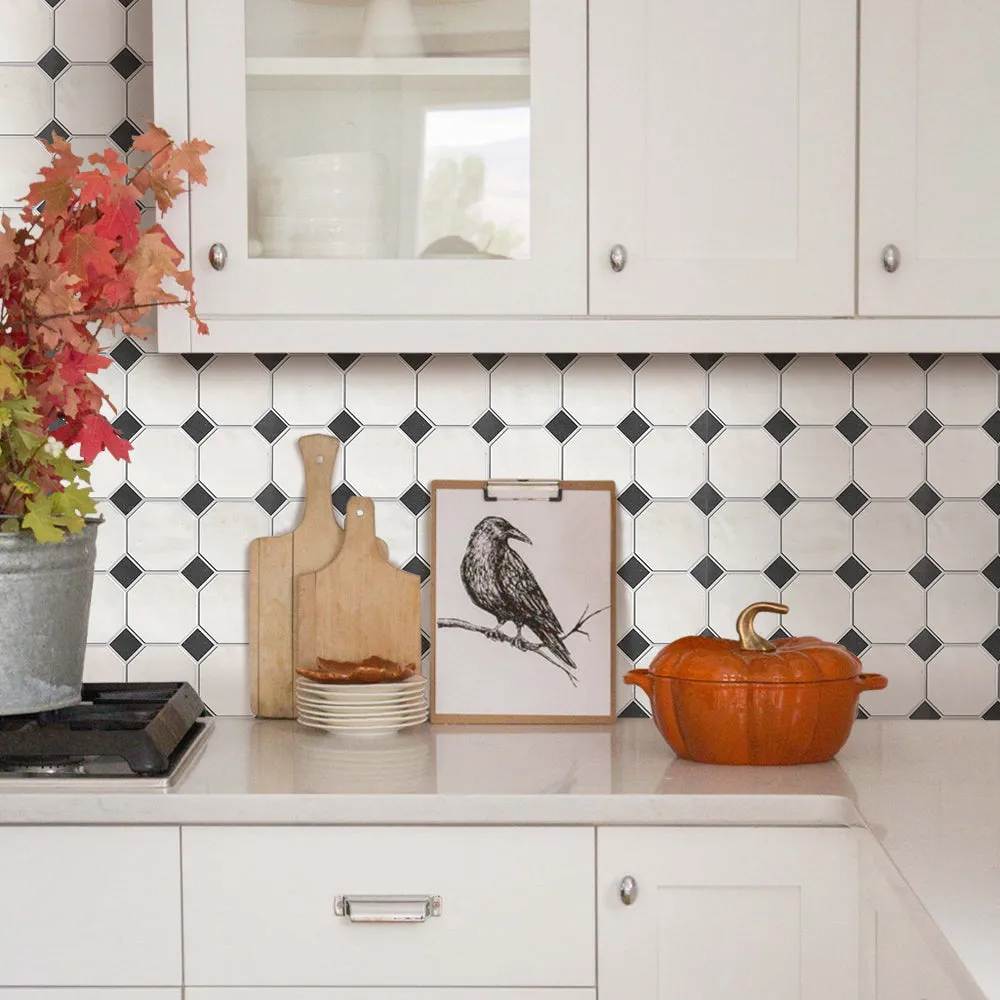 3D White and Black Geometric Peel and Stick Wall Tile