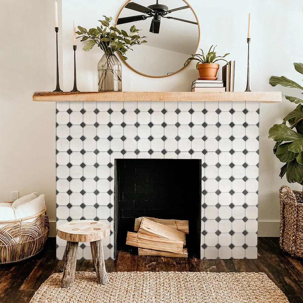 3D White and Black Geometric Peel and Stick Wall Tile