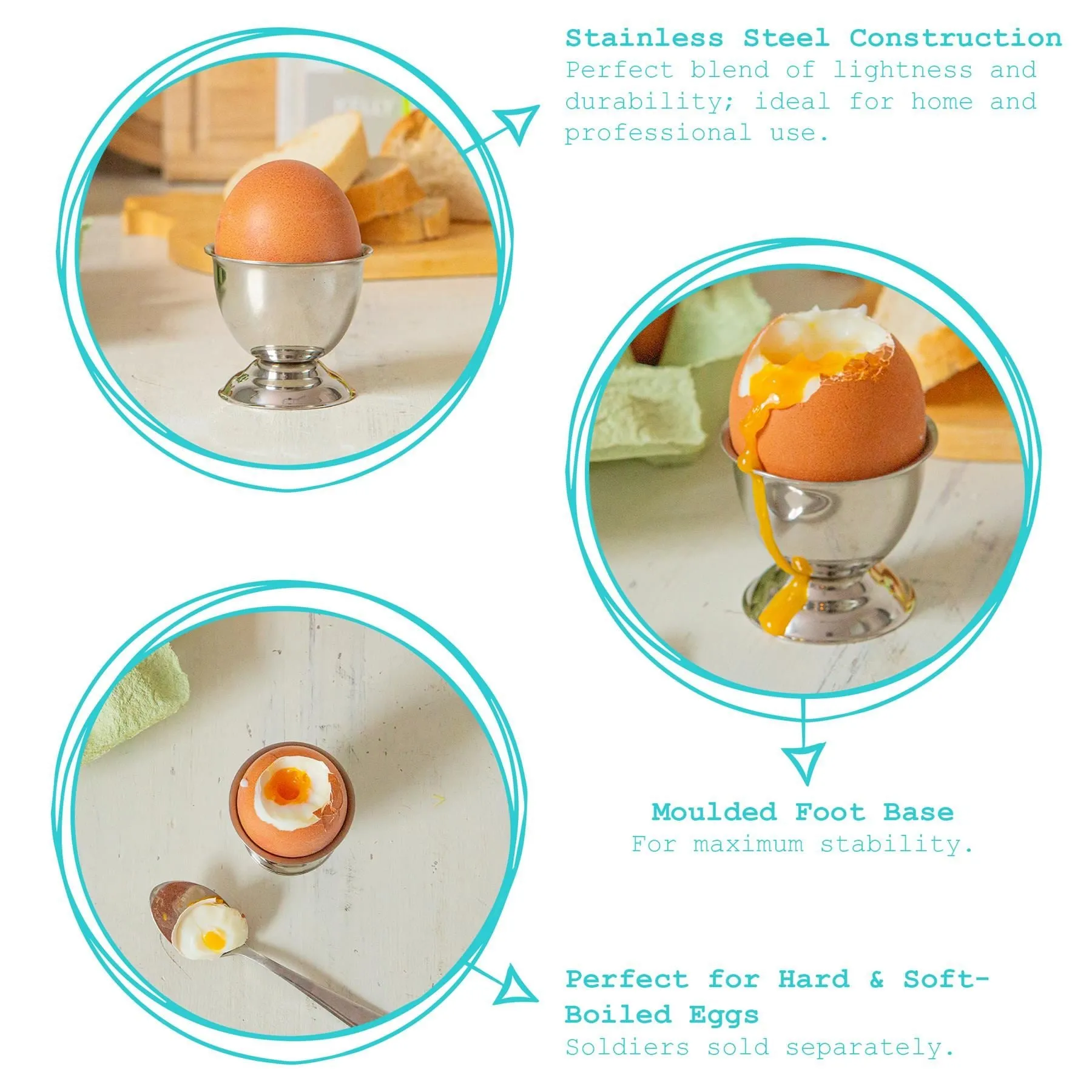 5cm Stainless Steel Egg Cups - Pack of 6 - By Argon Tableware