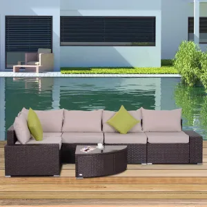 6 Piece Outdoor Patio Wicker Rattan Modular Sectional Sofa with Coffee Table in Khaki