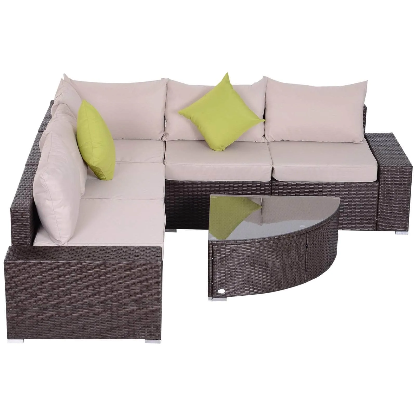 6 Piece Outdoor Patio Wicker Rattan Modular Sectional Sofa with Coffee Table in Khaki
