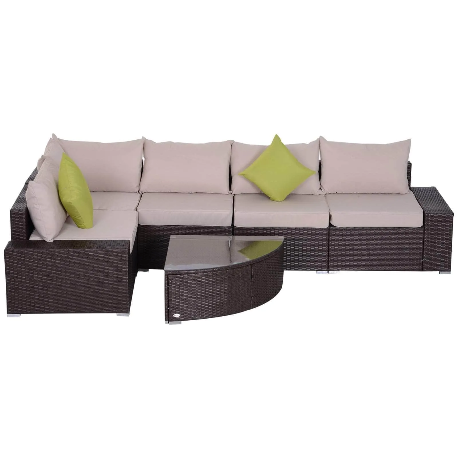 6 Piece Outdoor Patio Wicker Rattan Modular Sectional Sofa with Coffee Table in Khaki