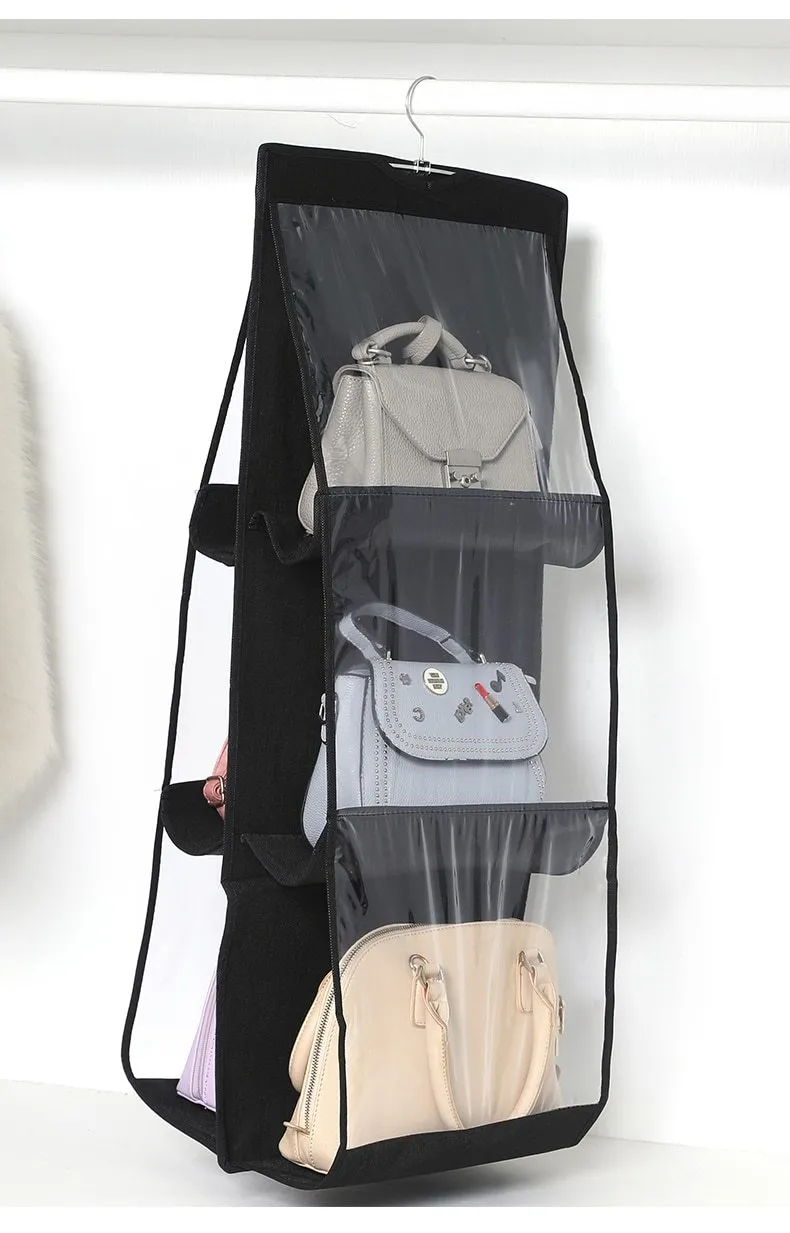 6 Pocket  Multi-Purpose Wardrobe Hanging Foldable Handbag Storage Organiser
