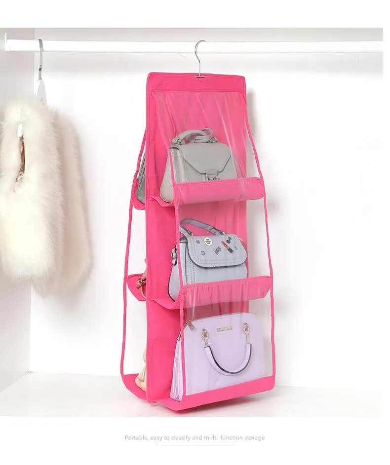 6 Pocket  Multi-Purpose Wardrobe Hanging Foldable Handbag Storage Organiser