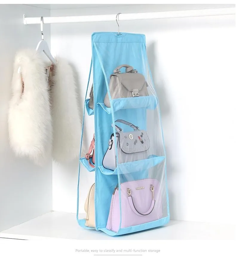 6 Pocket  Multi-Purpose Wardrobe Hanging Foldable Handbag Storage Organiser