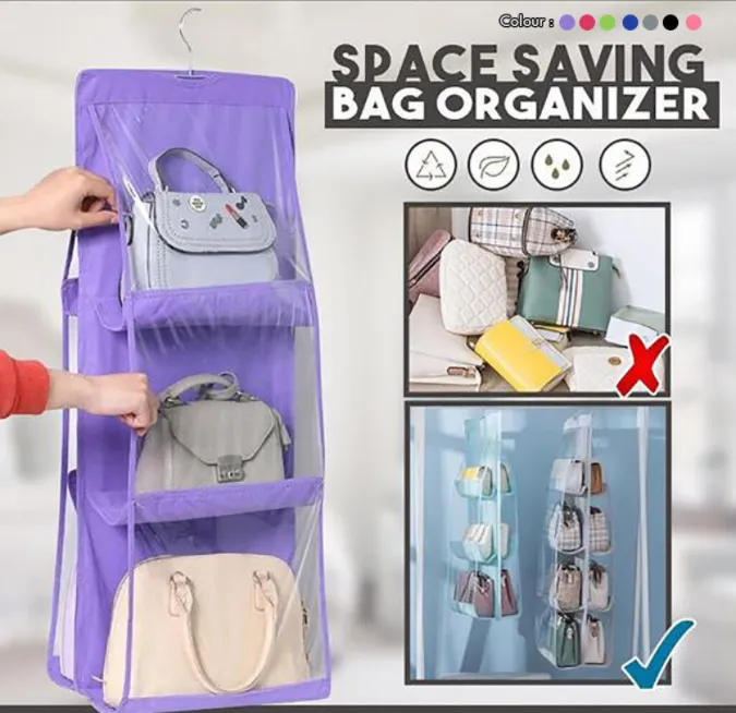 6 Pocket  Multi-Purpose Wardrobe Hanging Foldable Handbag Storage Organiser