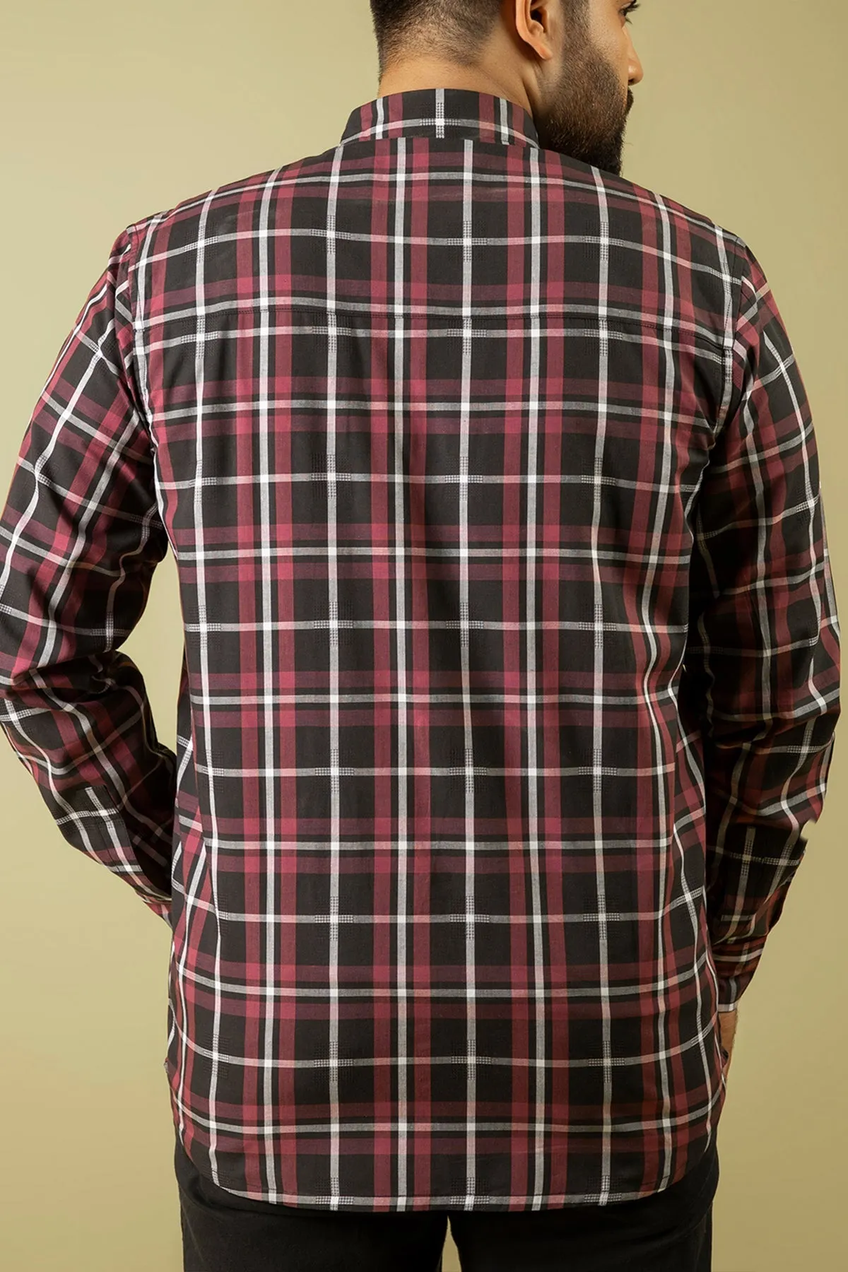 Black & Maroon Checkered Shirt - W23 - MS0078R