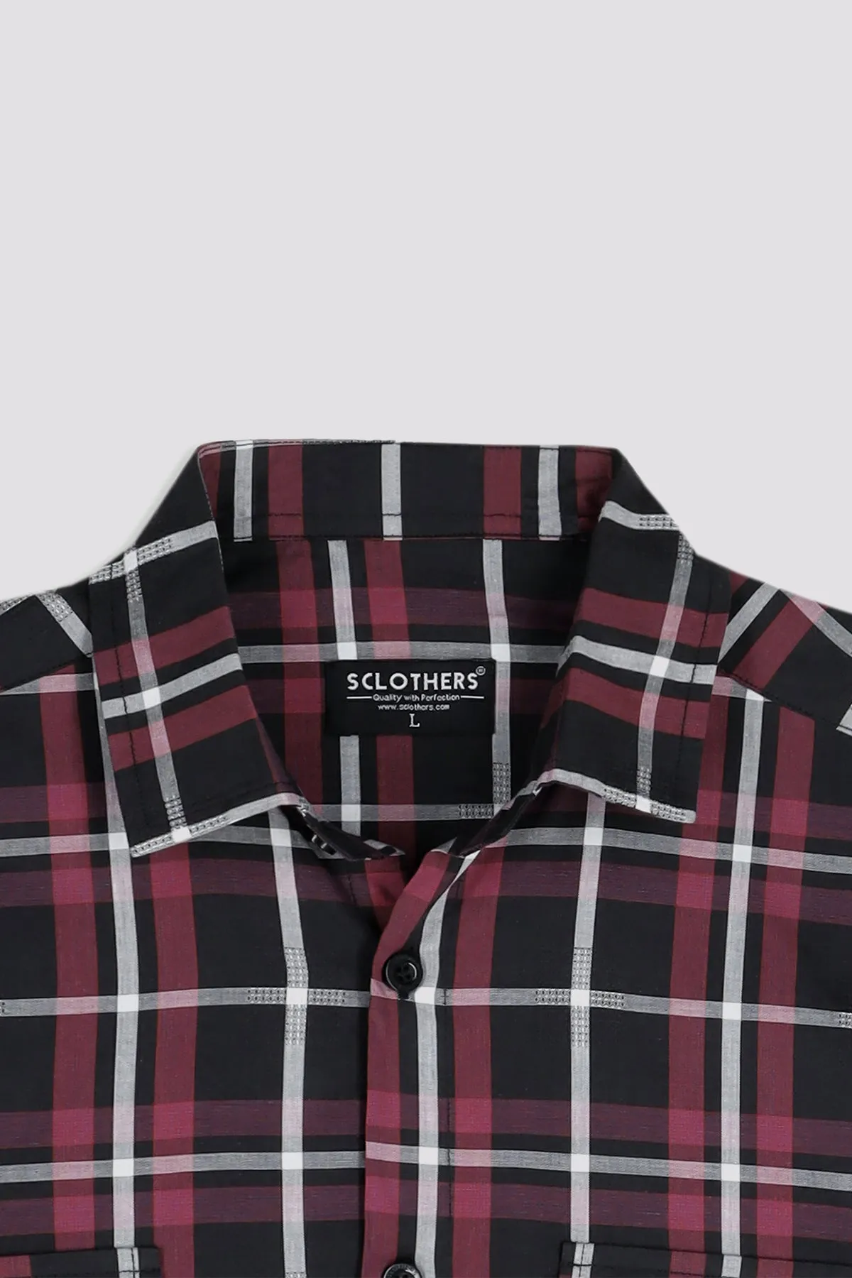 Black & Maroon Checkered Shirt - W23 - MS0078R
