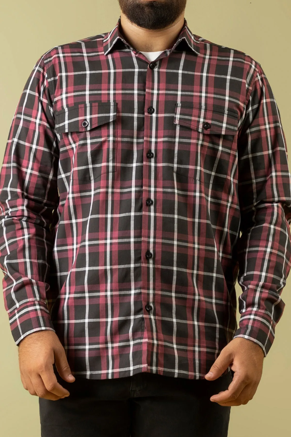 Black & Maroon Checkered Shirt - W23 - MS0078R