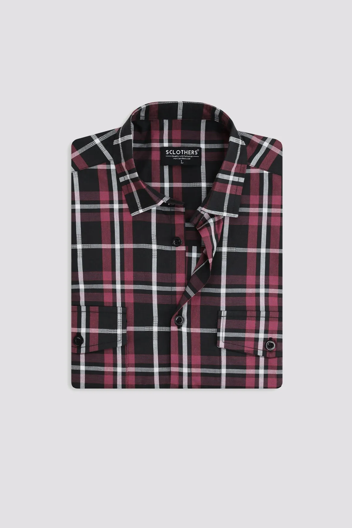 Black & Maroon Checkered Shirt - W23 - MS0078R
