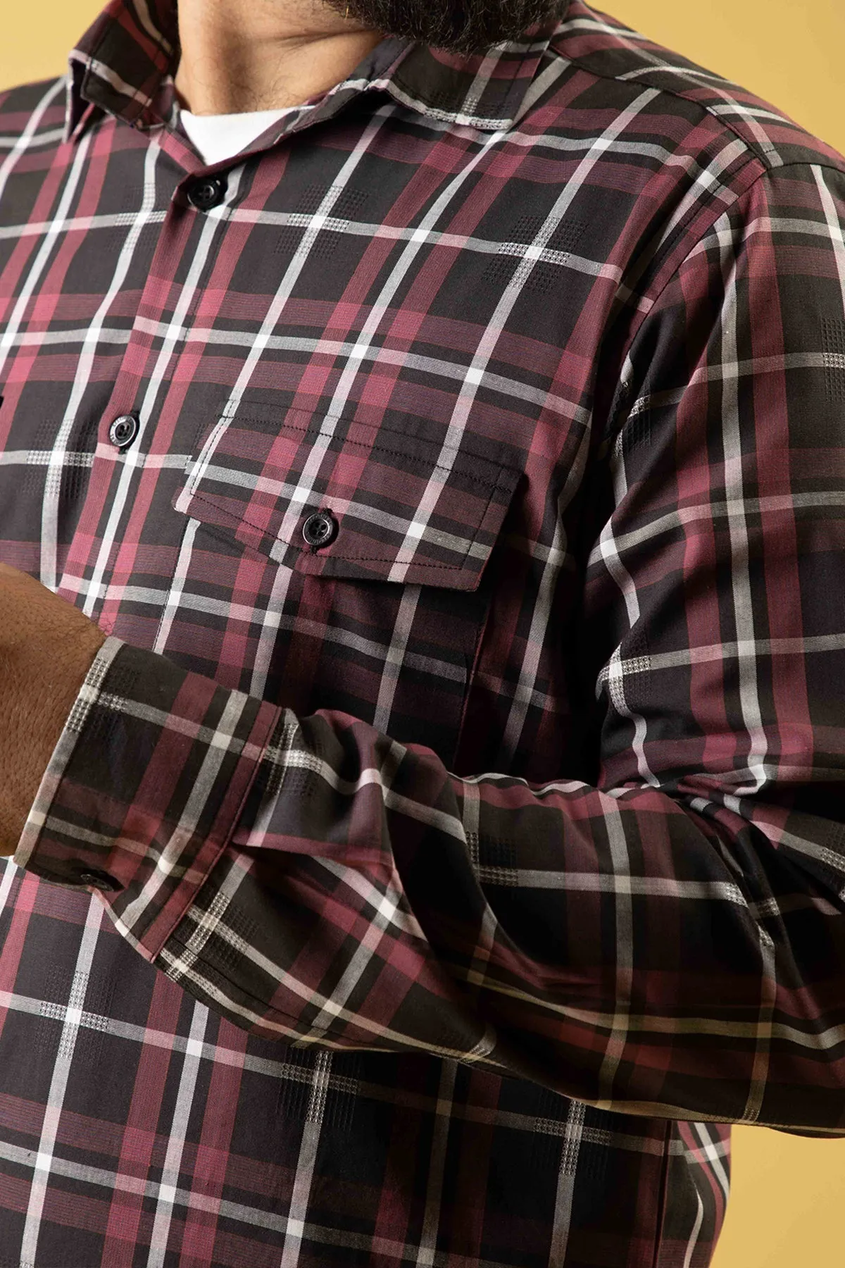 Black & Maroon Checkered Shirt - W23 - MS0078R