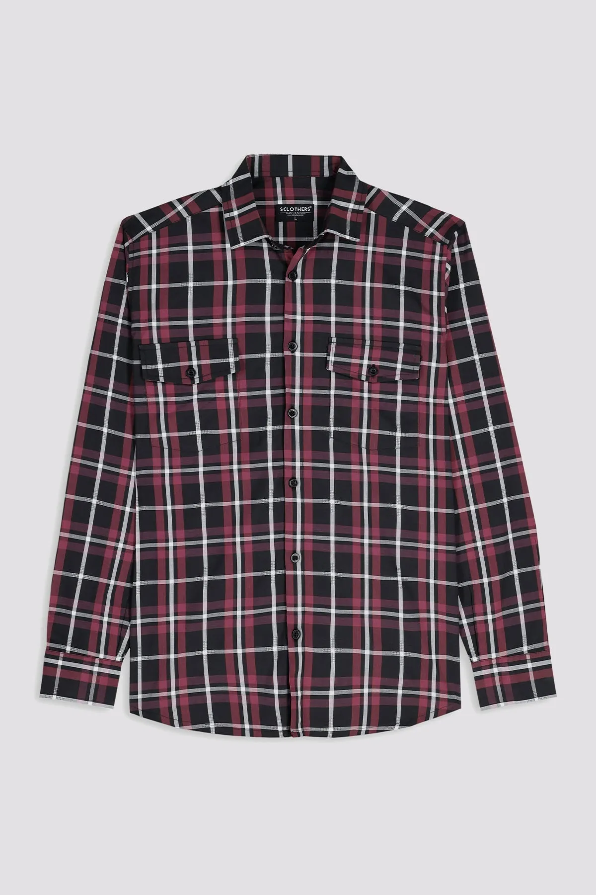 Black & Maroon Checkered Shirt - W23 - MS0078R