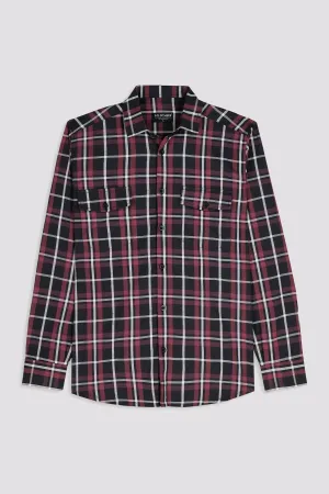 Black & Maroon Checkered Shirt - W23 - MS0078R
