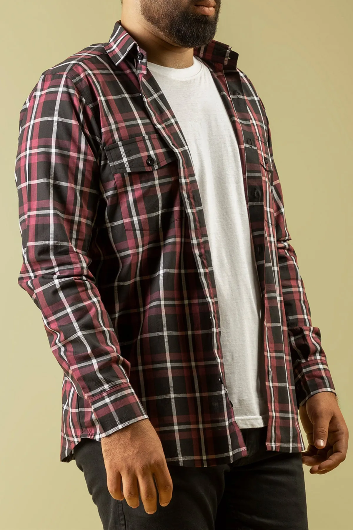Black & Maroon Checkered Shirt - W23 - MS0078R