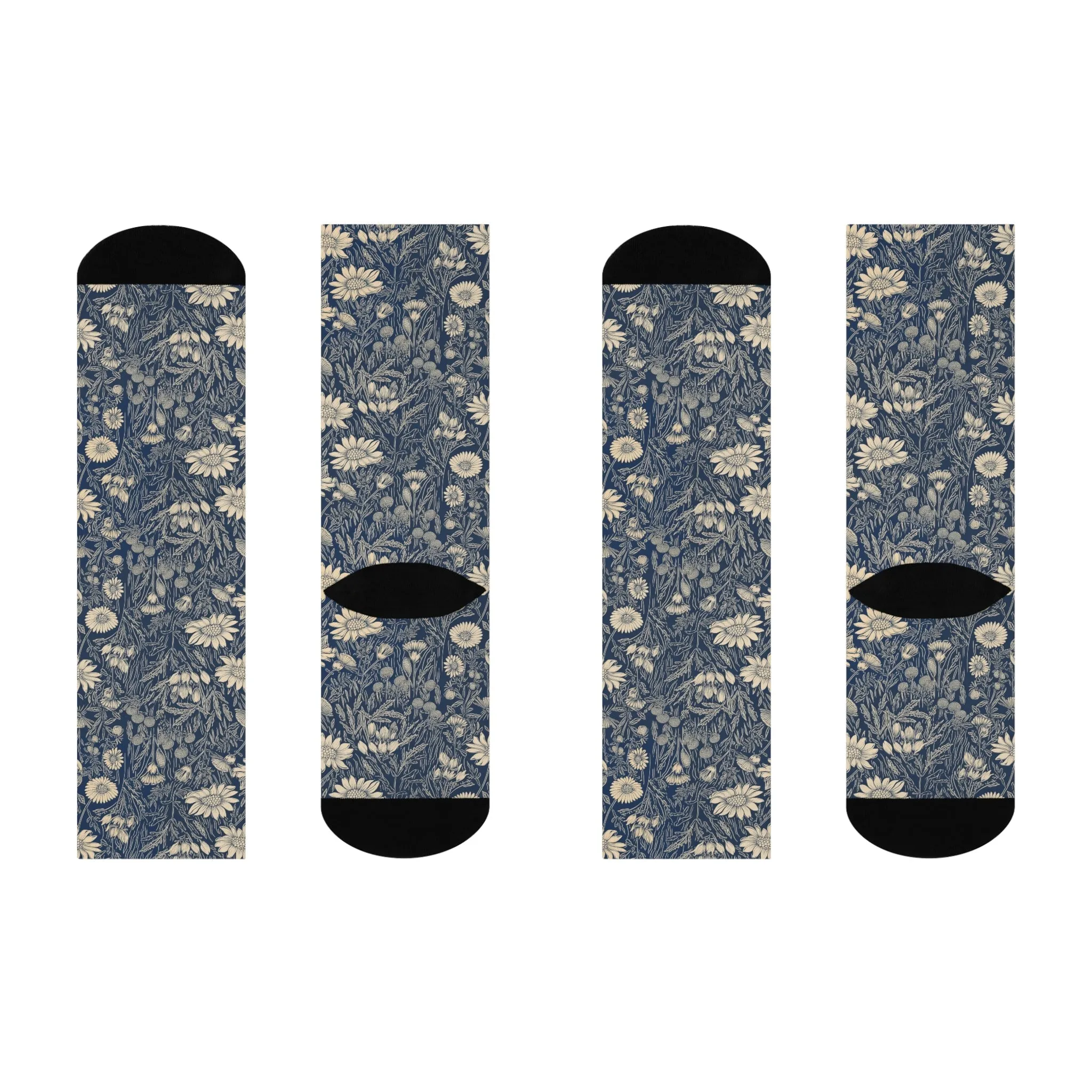Block Print Wildflowers Design Cushioned Crew Socks