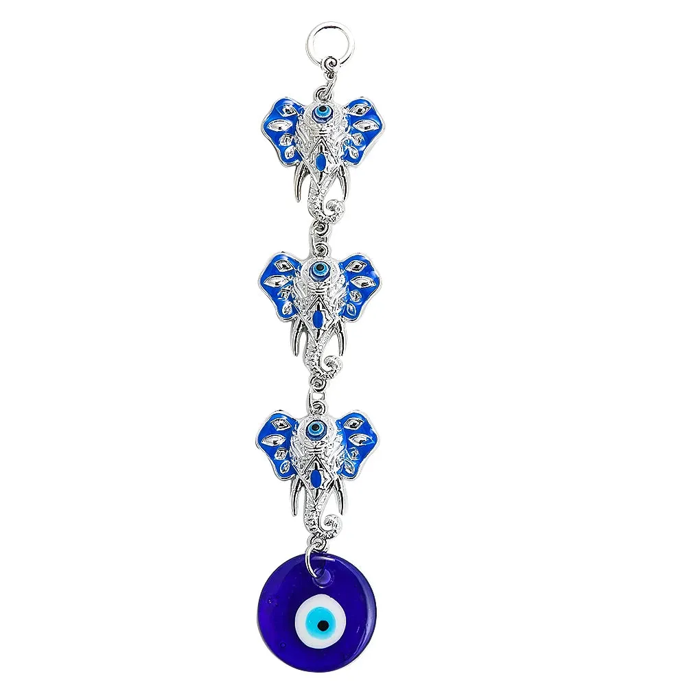 Blue Evil Eye Elephant Keychain Amulet for Protection