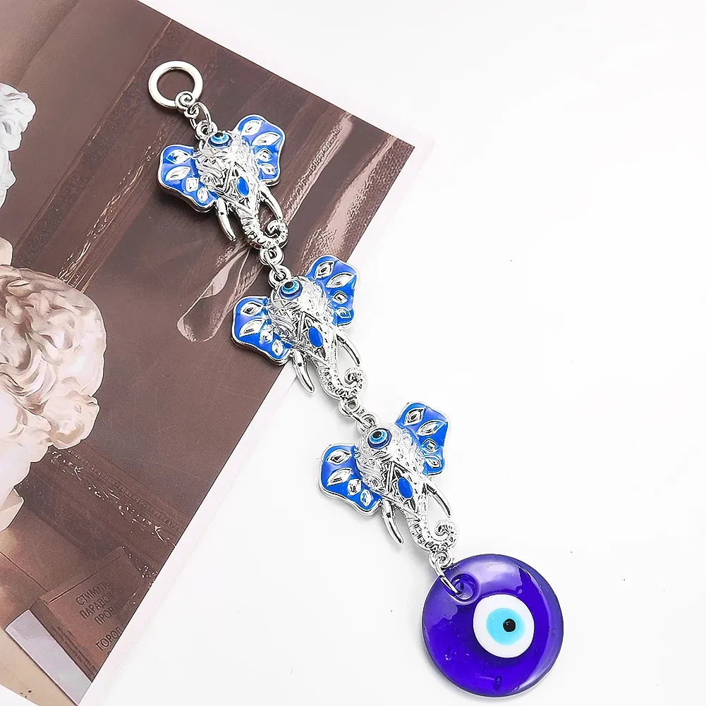 Blue Evil Eye Elephant Keychain Amulet for Protection