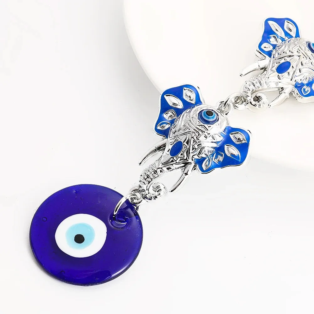 Blue Evil Eye Elephant Keychain Amulet for Protection