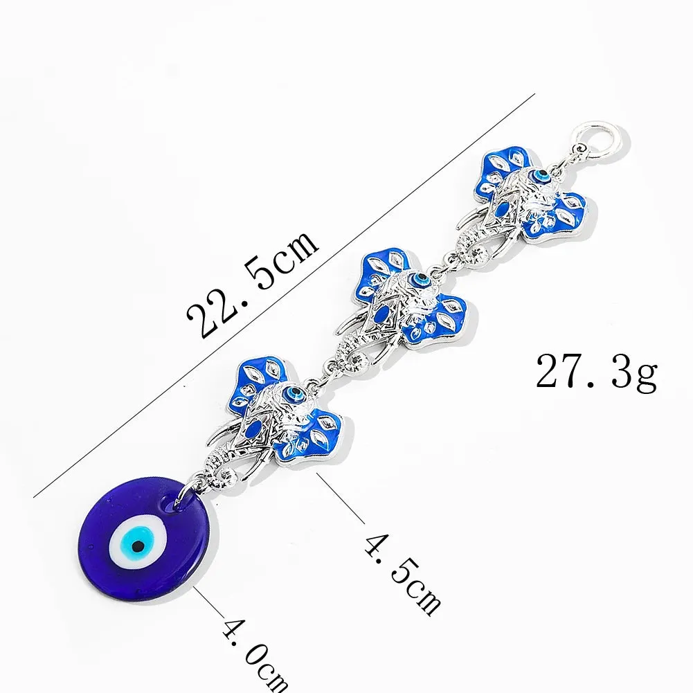 Blue Evil Eye Elephant Keychain Amulet for Protection