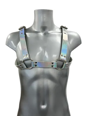 Bold Buckled Chest Harness - Iridescent Silver