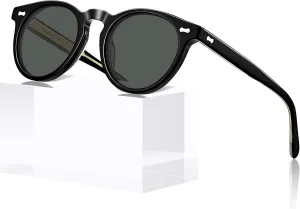 CARFIA Retro Acetate Polarized Sunglasses for Men UV Protection, Vintage Round Frame Eyewear with Gold Filigree CA5506