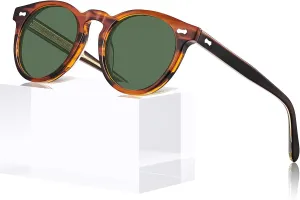 CARFIA Retro Acetate Polarized Sunglasses for Men UV Protection, Vintage Round Frame Eyewear with Gold Filigree CA5506
