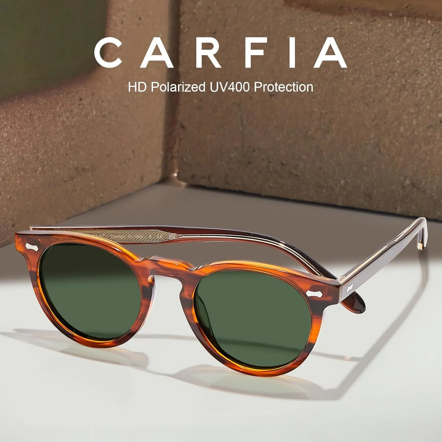 CARFIA Retro Acetate Polarized Sunglasses for Men UV Protection, Vintage Round Frame Eyewear with Gold Filigree CA5506
