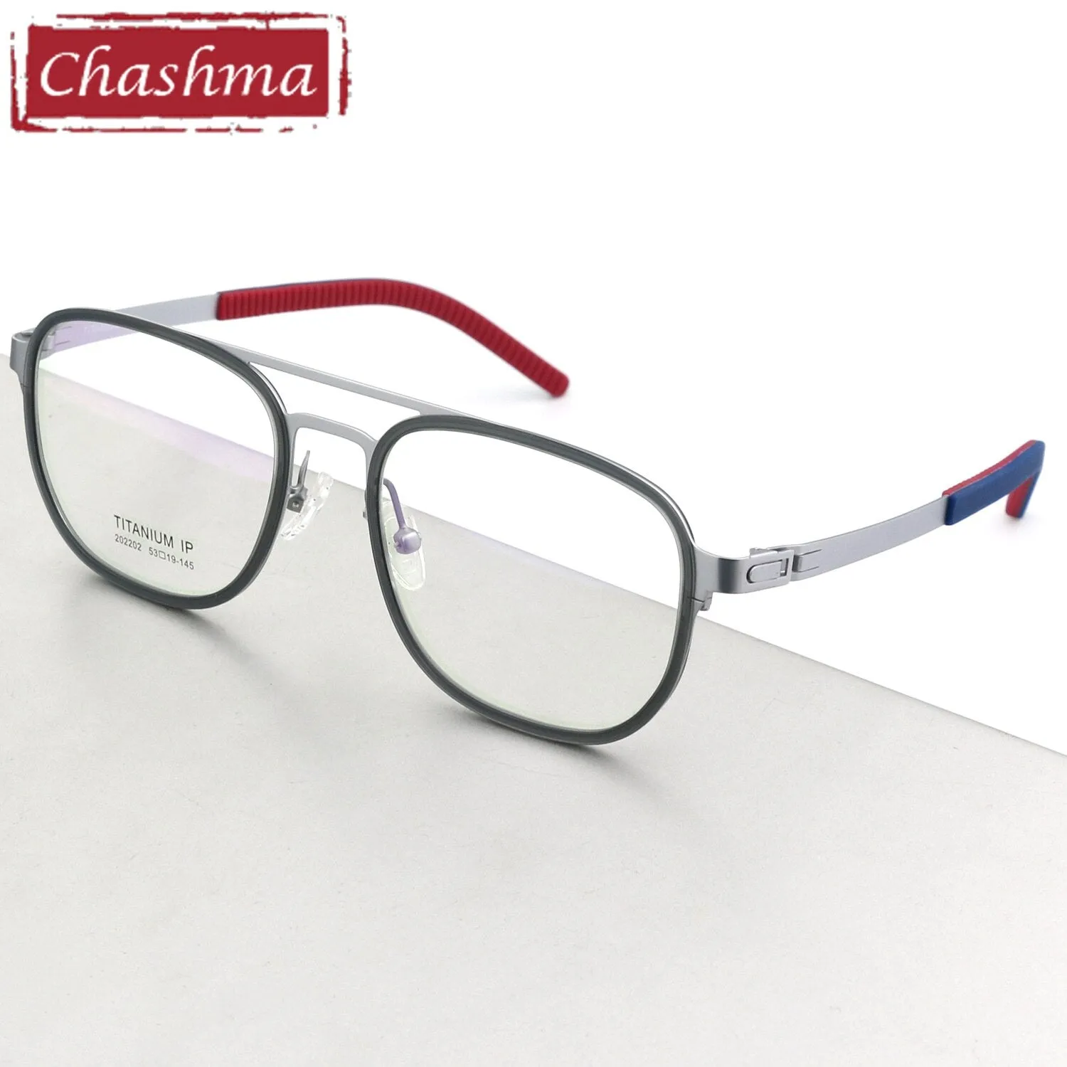 Chashma Ottica Unisex Full Rim Square Titanium Double Bridge Eyeglasses 202202