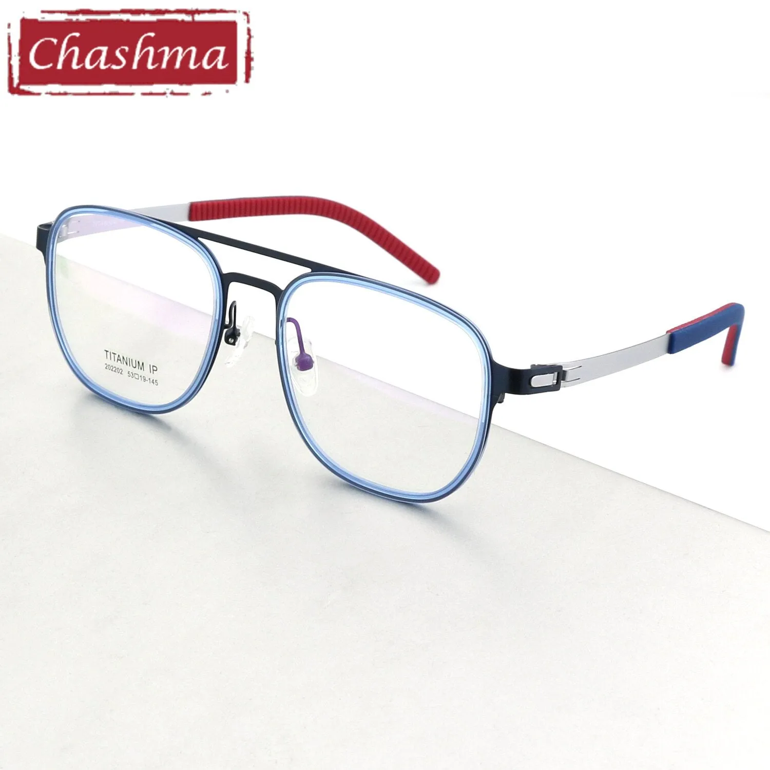 Chashma Ottica Unisex Full Rim Square Titanium Double Bridge Eyeglasses 202202