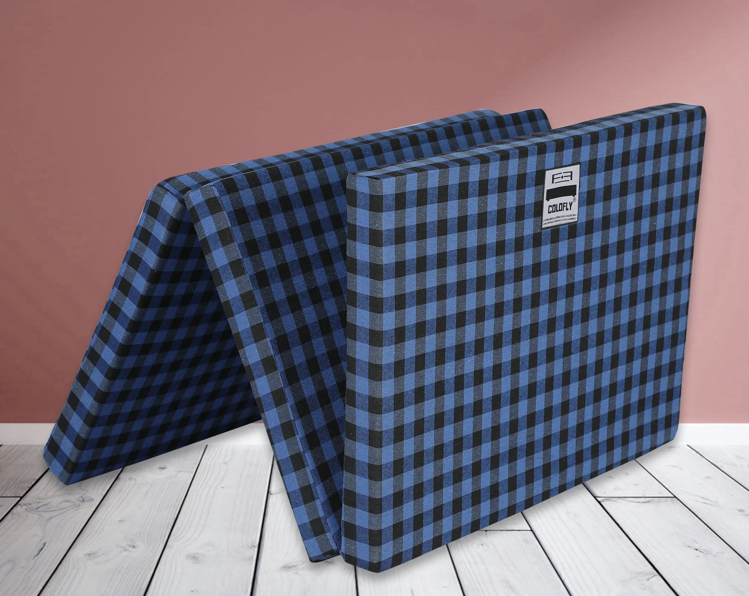 COLOFLY Foldable UHD Foam Three Fold Single Bed Reversible Mattress Blue & Black (Size - Size - 72 x 35 x 2 Inches) Lightweight Gadda for Guests Travel Picnic
