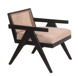 Cushioned Armchair with Rattan Back
