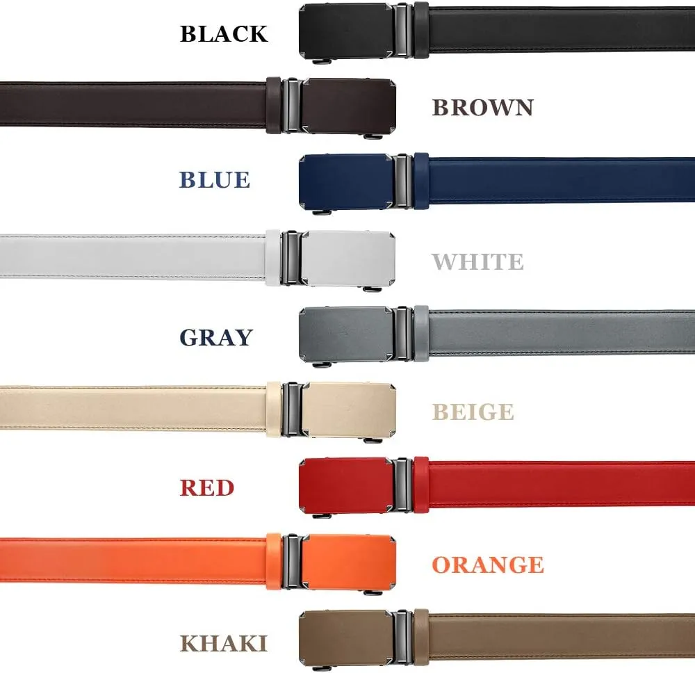 DOOPAI Men's 2 Pack Ratchet Dress Belt - Adjustable 1 3/8" Genuine Leather, Size Length Can Be Cut, With Gift Box