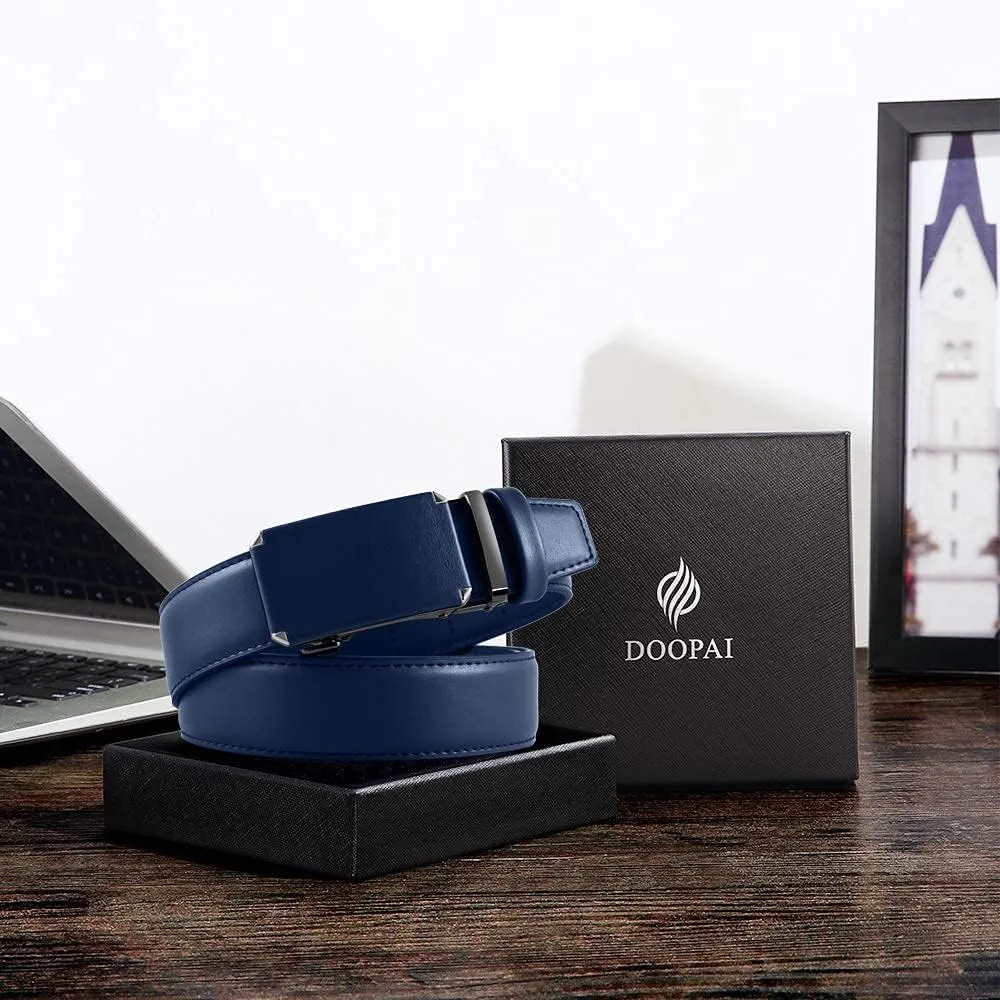 DOOPAI Men's 2 Pack Ratchet Dress Belt - Adjustable 1 3/8" Genuine Leather, Size Length Can Be Cut, With Gift Box