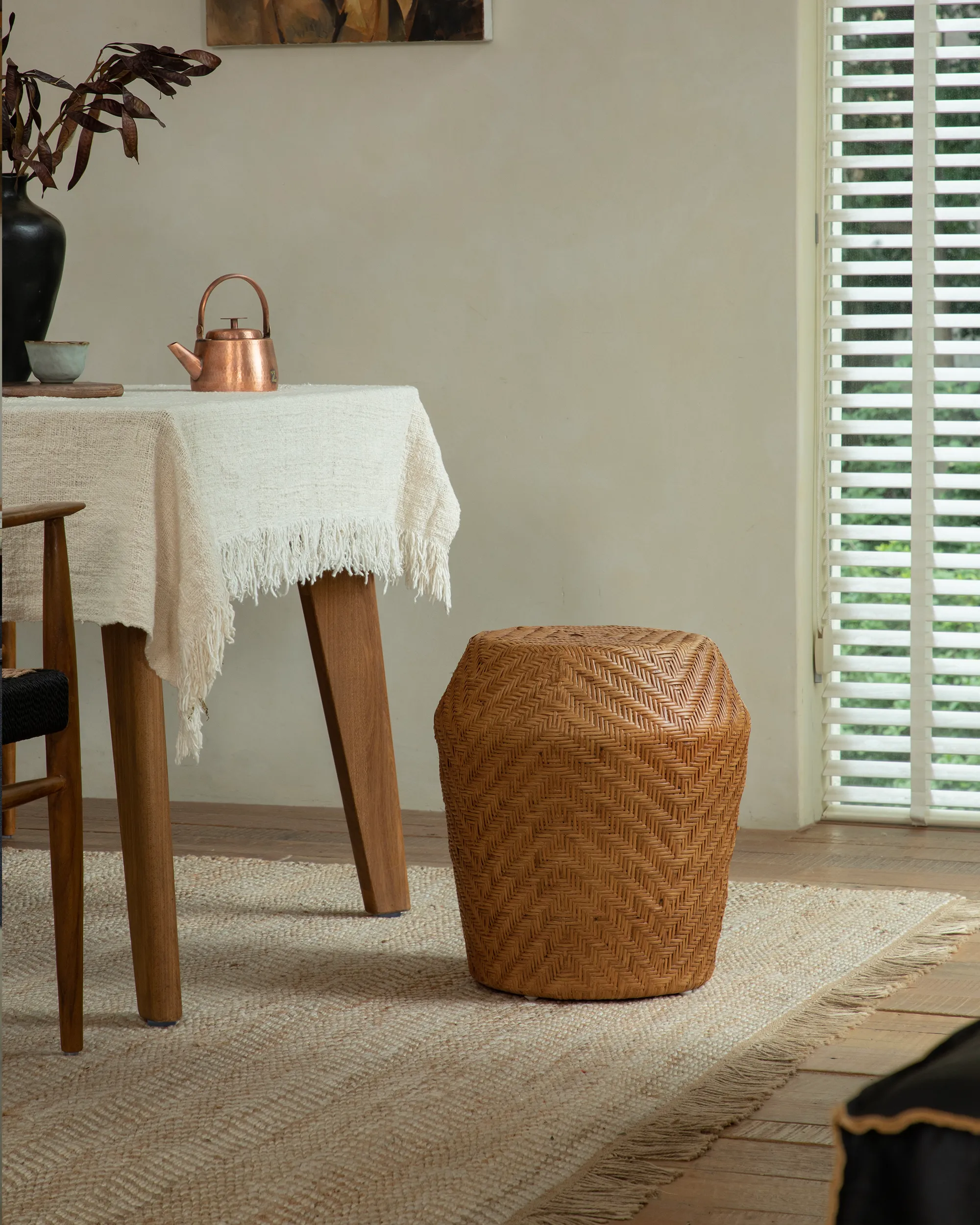 Drum Rattan Side Table