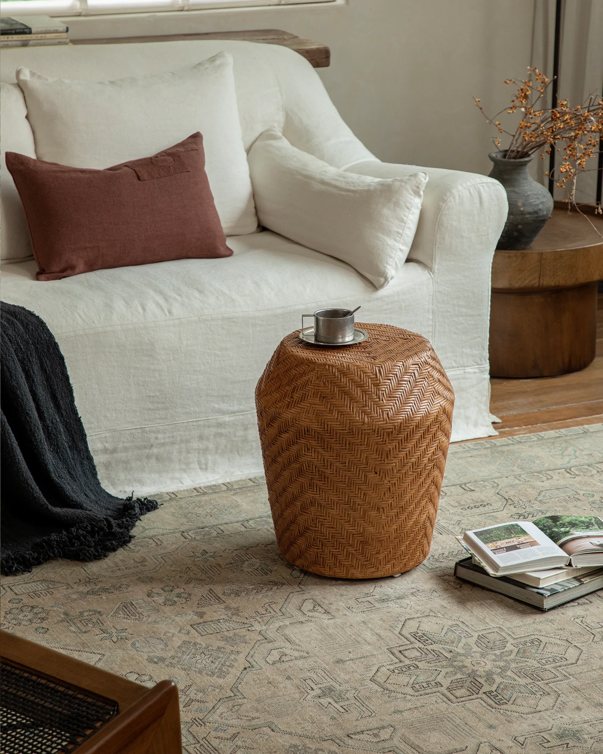 Drum Rattan Side Table